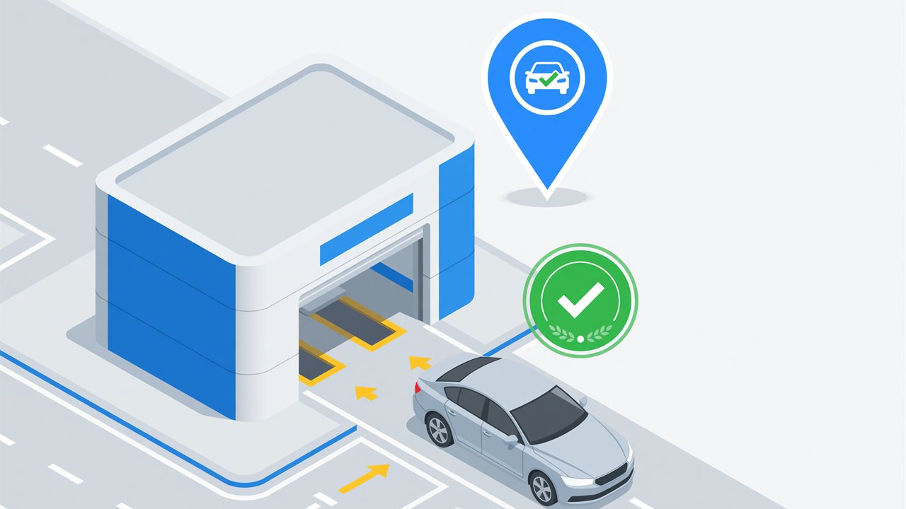 Автомобиль заезжает на линию техосмотра пункта e-GTO.ru